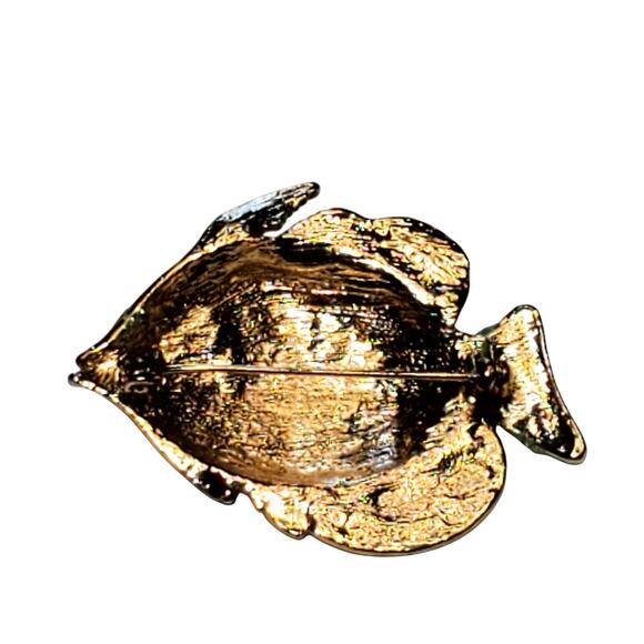 Colorful Enamel Rainbow Fish Sparkle Brooch Pin 2" Gold Tone - Picture 3 of 4